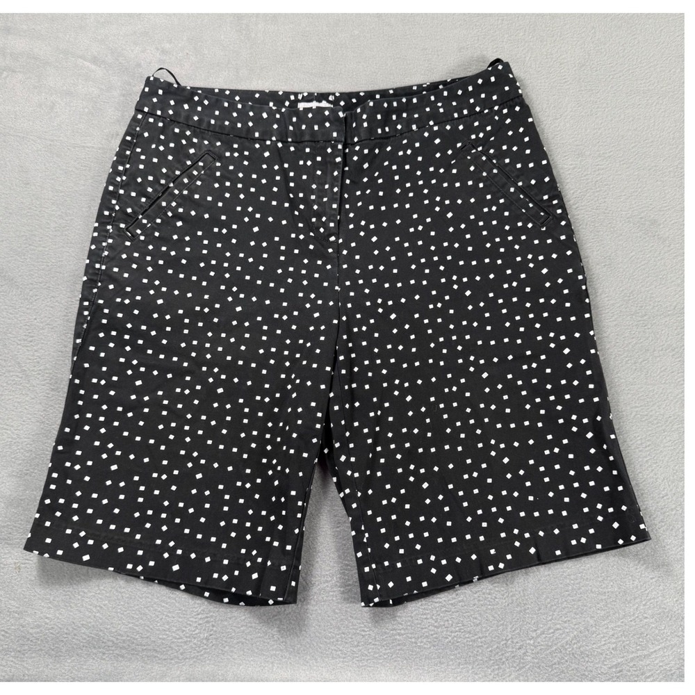 IZOD Golf Womens Shorts Size 8 Black White Geometric Bermuda Preppy Stretch - Picture 1 of 12